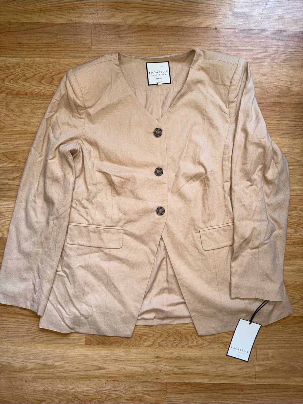 NWT Bagatelle Collection Women's Tan Button-Front Blazer Size Large Linen Style